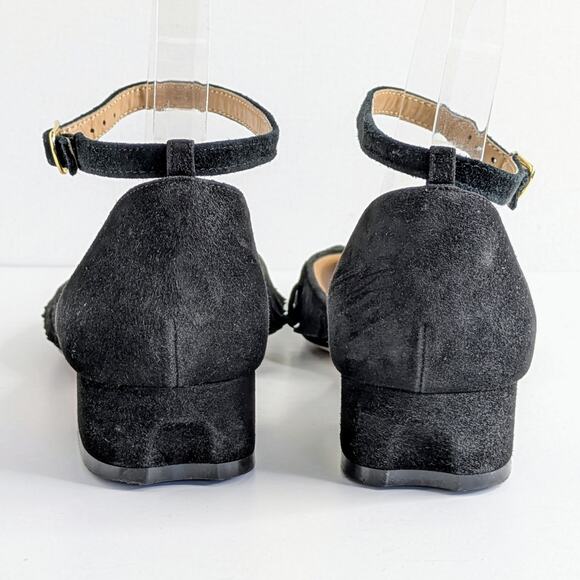 M. Gemi Shoes Womens 40 Black Suede Fringe Pointy Toe Ankle Strap Low Heel - Picture 6 of 14